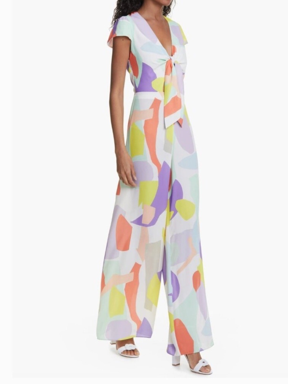Alice + Olivia Sierra Pastel Abstract Tie-Front Wide-Leg Jumpsuit